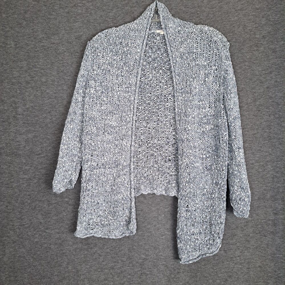 Eileen Fisher Sweater Womens Medium Open Front Cardigan Shrug Crop Gray Stretch